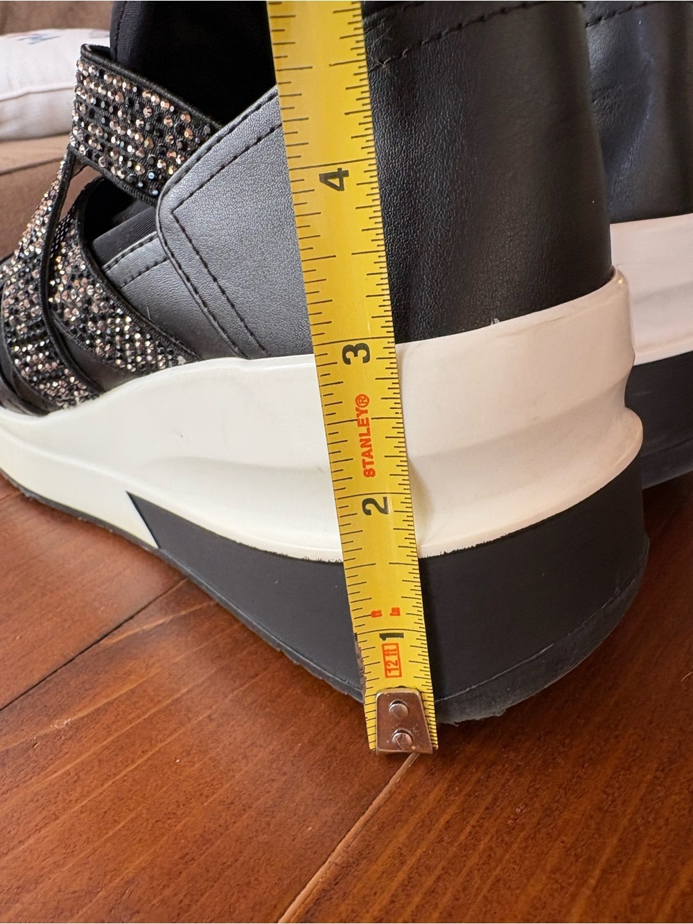 Black 3” Platform Slip-On Sneakers with Embellished Straps, Sz 6-6.5, bling - Picture 3 of 8